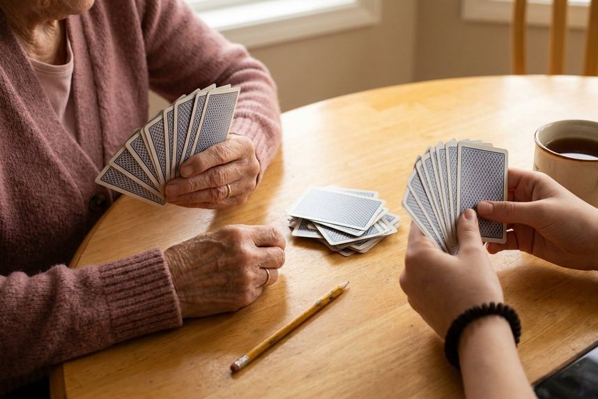 Gin rummy at the kitchen table