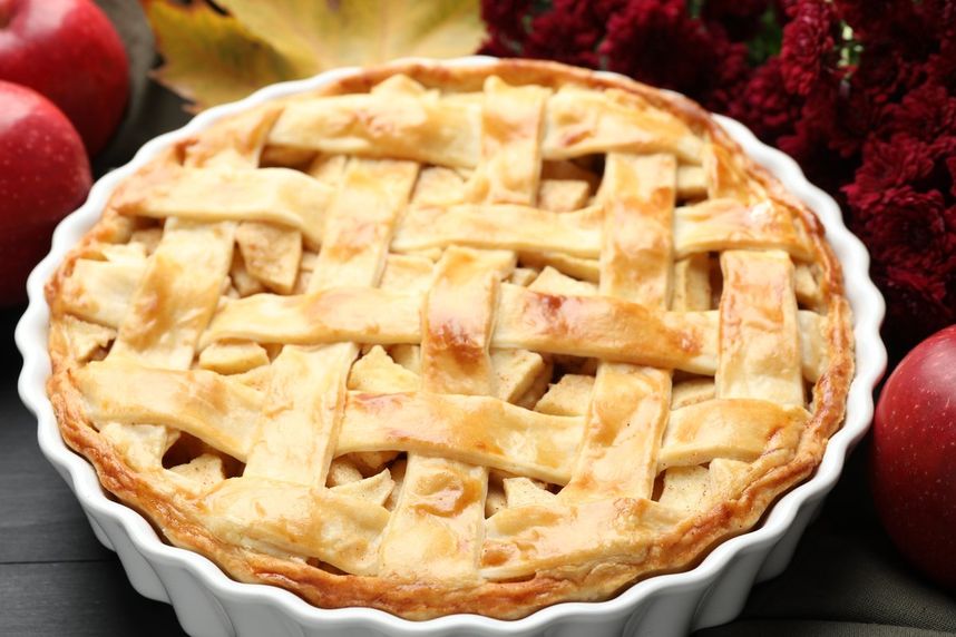 A lattice pie with the recipe card face down